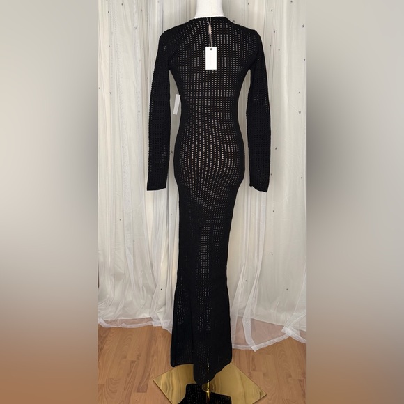 New JLUXLABEL Sol Open Stitch Long Sleeve BodyCon Sweater Knit Dress Black Shell - Picture 4 of 7
